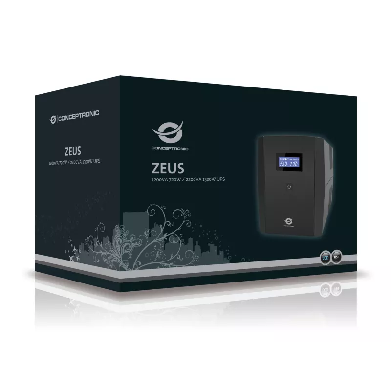 Conceptronic ZEUS 2200VA 1320W UPS, IEC + pistikupesa, Line-Interactive, 2,2 kVA, 1320 W, 220 V, 240 V, 220 V