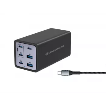 Conceptronic 6-pordiline 200 W GaN USB PD laadija koos USB-C laadimiskaabliga, USB-C x 4, USB-A x 2, QC 3.0, PD 3.1, PPS