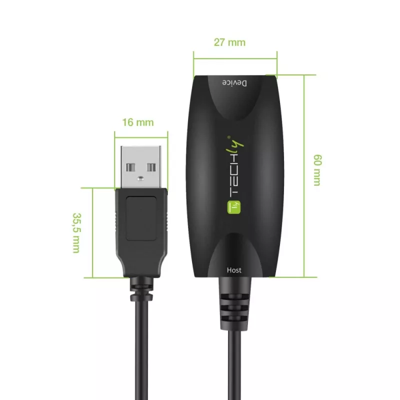 Techly SuperSpeed USB3.0 aktiivne pikenduskaabel 5m must ICUR3050