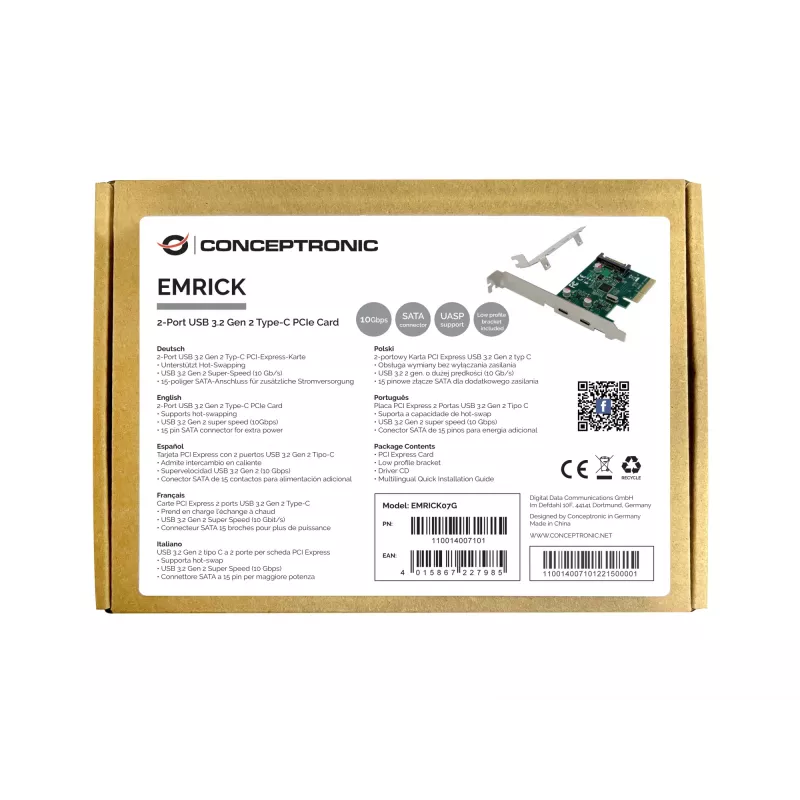 Conceptronic EMRICK 2-pordiline USB 3.2 Gen 2 USB-C PCIe kaart