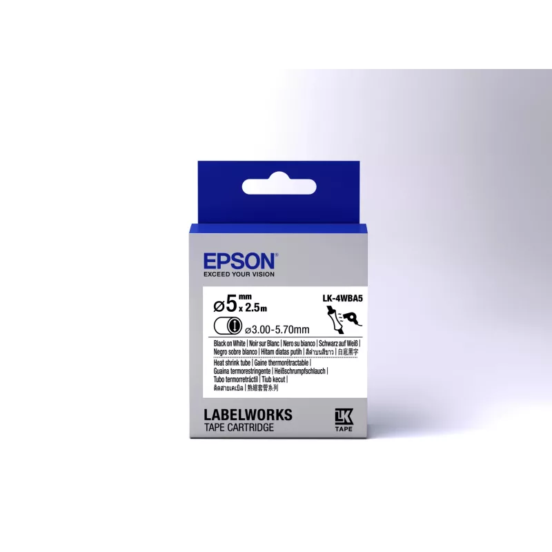 Epson Label Cartridge Heat Shrink Tube (HST) LK-4WBA5 Must/Valge D5mm (2.5m)