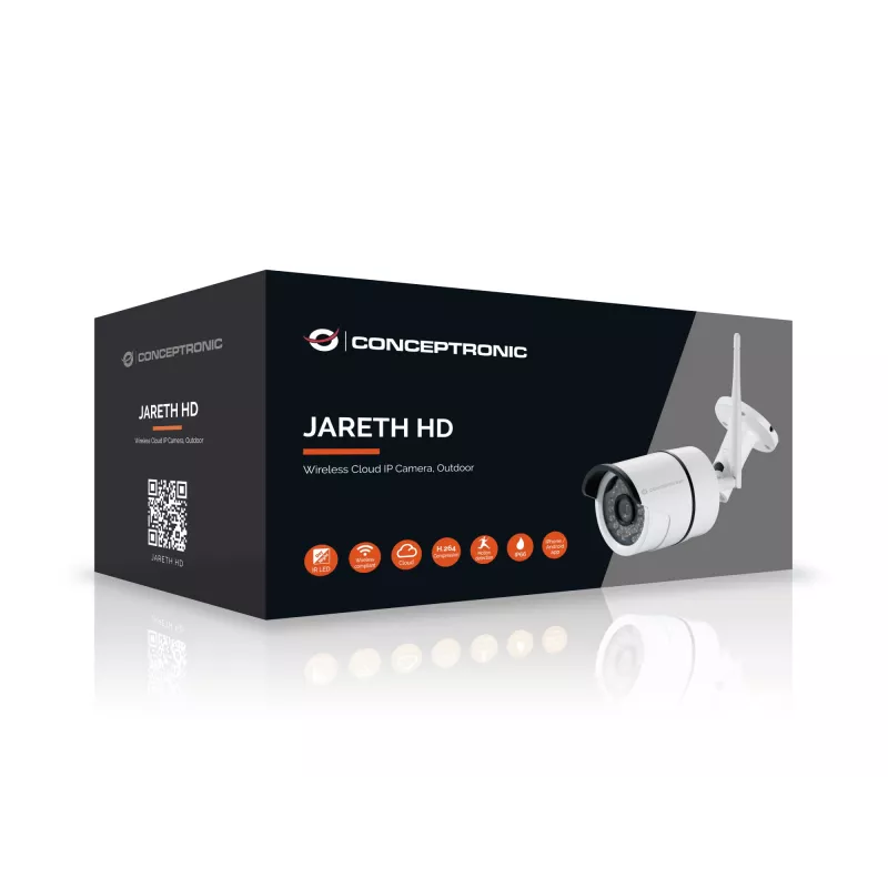 Conceptronic JARETH HD Wireless Cloud IP-kaamera, välistingimustesse, IP turvakaamera, välistingimustesse, juhtmega ja juhtmevaba, väline, lagi/seinale kinnitatav, valge