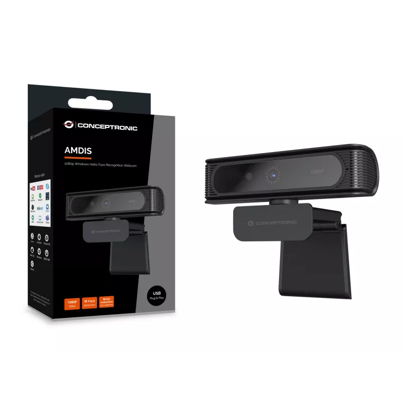 Conceptronic AMDIS09B 1080p Windows Hello näotuvastusega veebikaamera