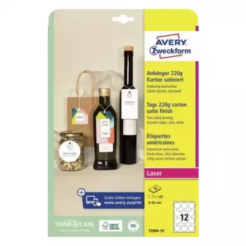 Liimivaba silt Avery T2004-10 120 tk Valge Ümmargune 6 cm