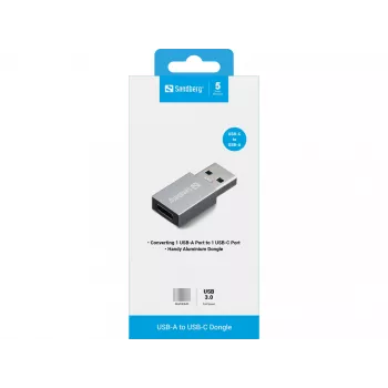 Sandberg USB-A USB-C-pistikule adapter, USB-A, USB-C, Alumiinium