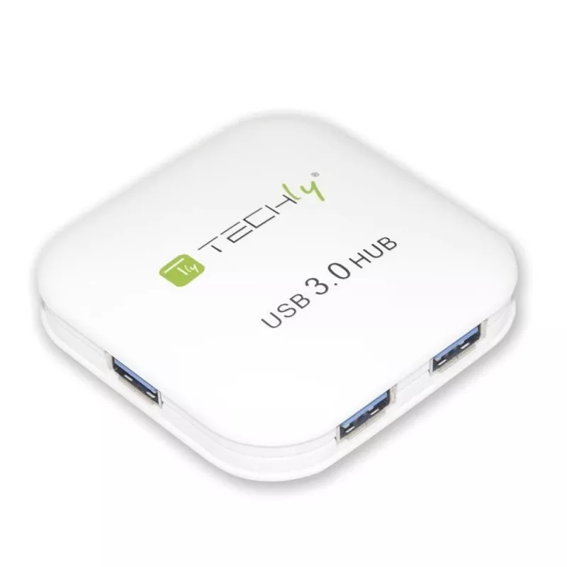 Techly USB 3.0 Super Speed Hub, 4 porti, valge, IUSB3-HUB4-WH, USB 3.2 Gen 1 (3.1 Gen 1) Type-A, 5000 Mbit/s, valge, 0,8 m, CE, RoHS, USB 2.0 USB 1.1