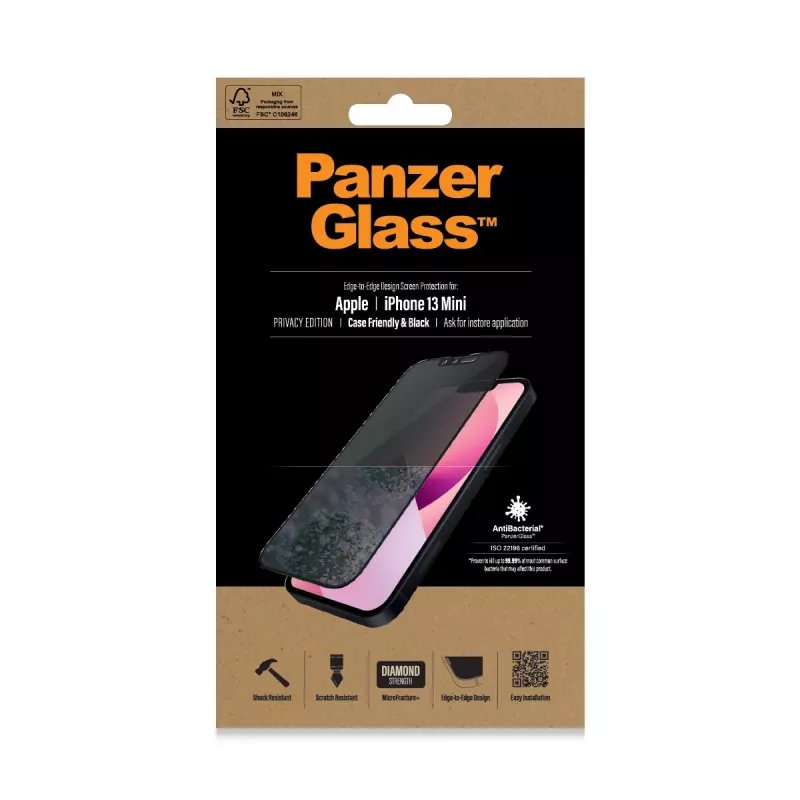 PanzerGlass privaatsusekraani kaitse Apple iPhone 13 Mini servast-servani kriimustus- ja põrutuskindel
