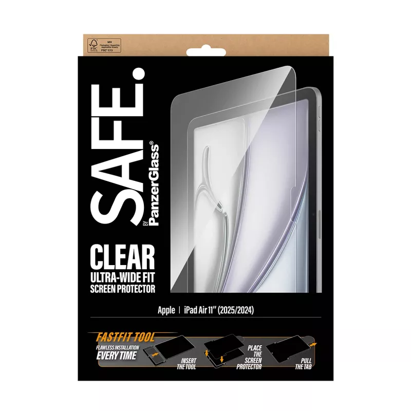 PanzerGlass SAFE. by ® ekraanikaitse iPad Air 11 tolli (2024-2026) | Ultra-Wide Fit koos Fastfiti tööriistaga