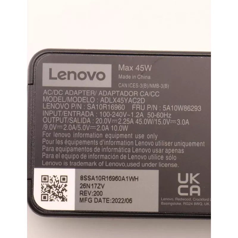 Lenovo 5A10W86293 toiteadapter/inverter siseruumidesse 45 W Must