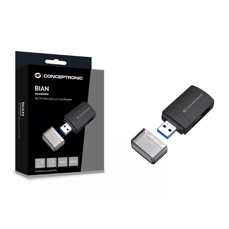Conceptronic BIAN06B SD TF/MicroSD 4.0 kaardilugeja, UHS-II, USB 3.0, 5Gbps