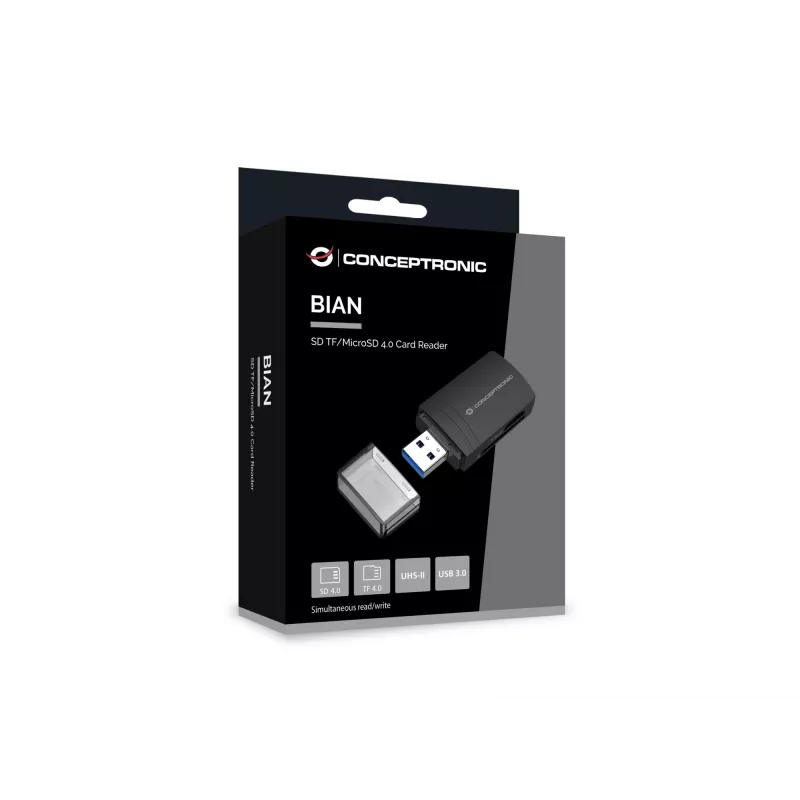 Conceptronic BIAN06B SD TF/MicroSD 4.0 kaardilugeja, UHS-II, USB 3.0, 5Gbps