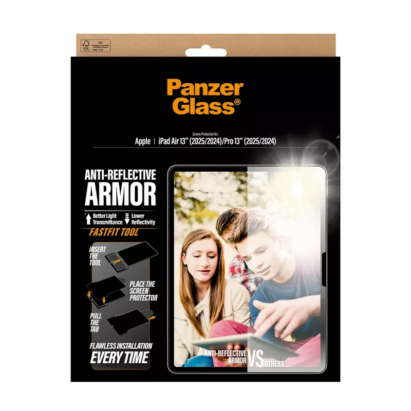 PanzerGlass ® Anti-Reflective Armor ekraanikaitse iPad Air 13 tolli (2024-2026) | Pro 13 tolli (2024-2025) | Ülilai sobivus koos Fastfit tööriistaga