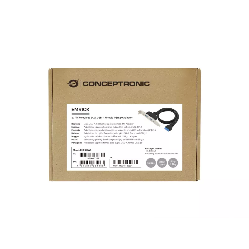 Conceptronic EMRICK11B 19-pin emane kahele USB-A emasele USB 3.0 adapter