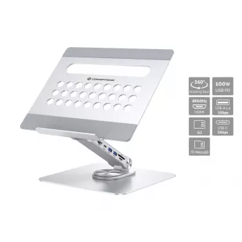 Conceptronic DONN27G, sülearvuti alus, hõbedane, alumiinium, 360°, USB 3.2 Gen 1 (3.1 Gen 1) USB-C, 5000 Mbit/s
