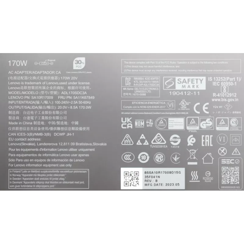 Lenovo 5A11K67849 toiteadapter/inverter siseruumides 170 W must