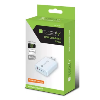Techly IPW-PD140W-WH mobiilseadme laadija akupank, nutitelefon, tahvelarvuti, universaalne valge kiirlaadimine vahelduvvool siseruumides