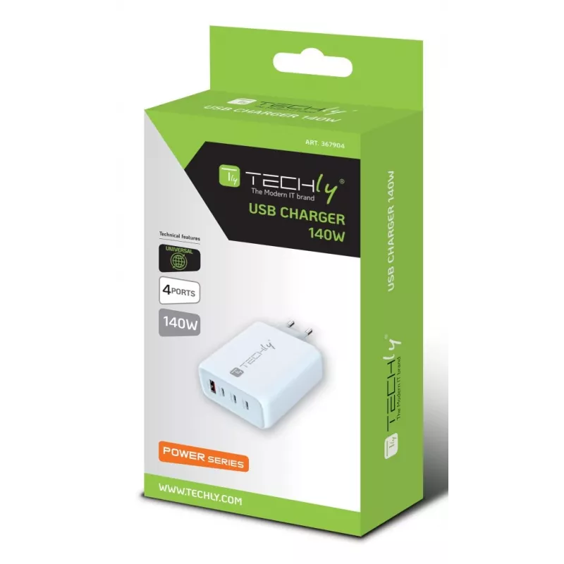 Techly IPW-PD140W-WH mobiilseadme laadija akupank, nutitelefon, tahvelarvuti, universaalne valge kiirlaadimine vahelduvvool siseruumides