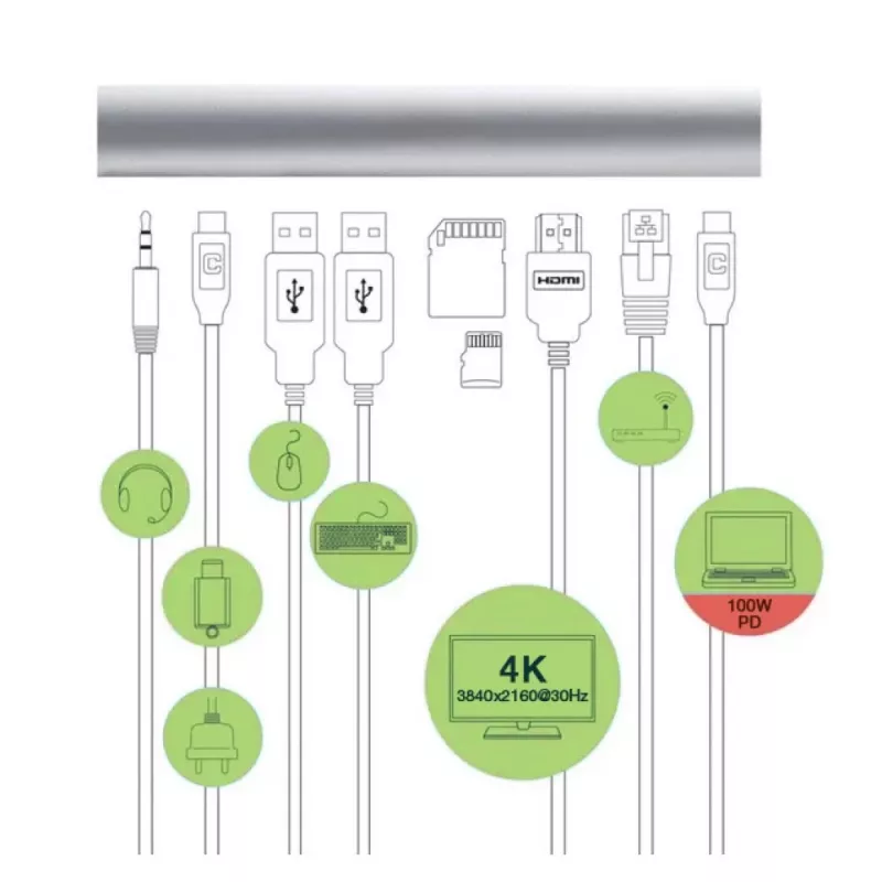 Techly ICA-NTB-DOCK91 juhtmega USB 3.2 Gen 1 (3.1 Gen 1) USB-C hõbedane