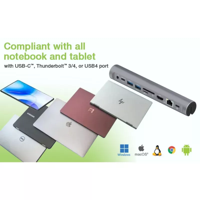 Techly ICA-NTB-DOCK91 juhtmega USB 3.2 Gen 1 (3.1 Gen 1) USB-C hõbedane