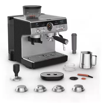Espressomasin KRUPS XP801T poolautomaatne sisseehitatud veskiga, 3 l veepaak, 2 tassi väljastus, must/roostevaba teras