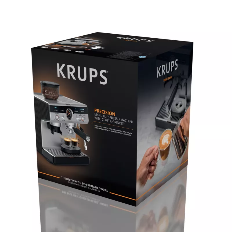 Espressomasin KRUPS XP801T poolautomaatne sisseehitatud veskiga, 3 l veepaak, 2 tassi väljastus, must/roostevaba teras