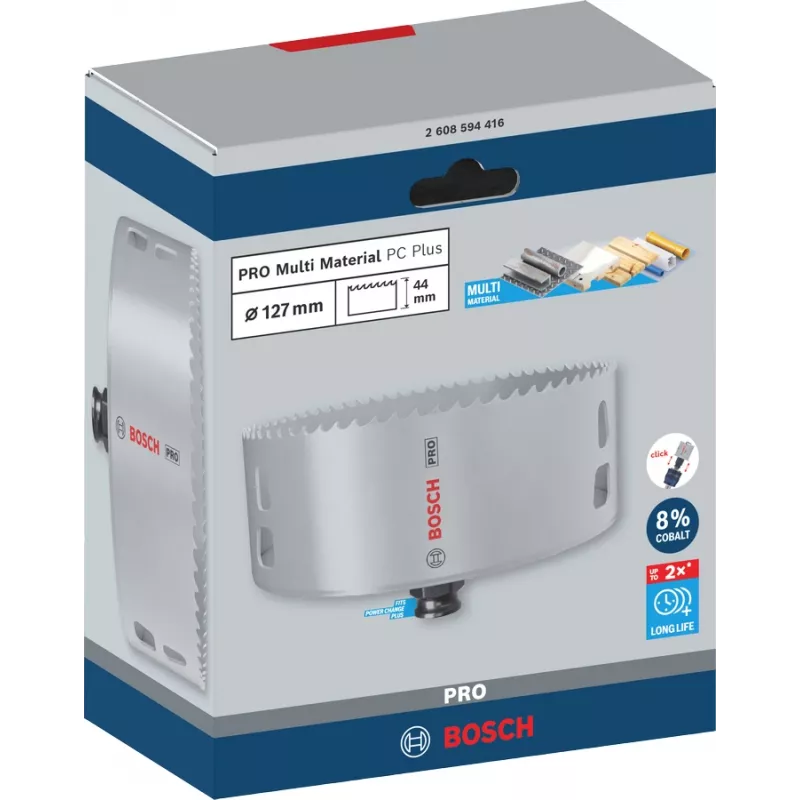 Bosch PRO Multi Material PC Plus, 44/127 mm, Üksik, Puur, Kipsplaat, Metall, Värviline metall, Plast, Okaspuit, Must, Hall, Koobalt-teras, Koobaltsulamiga kiirlõiketeras (HSS-Co)