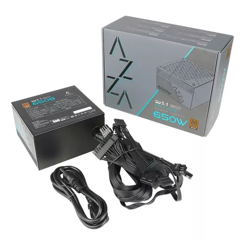 Toiteplokk AZZA PSAZ-650B (ATX3.1) 650 W, 20+4 pin ATX, mittemodulaarne, 80 PLUS Bronze, must