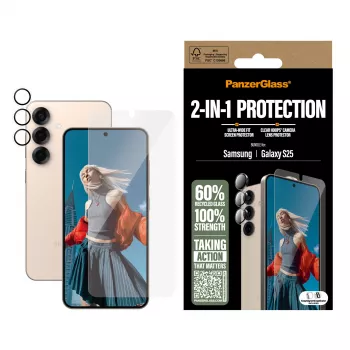 PanzerGlass 2-in-1 kaitsekomplekt Samsung Galaxy S25 kriimustus- ja löögikindlusega