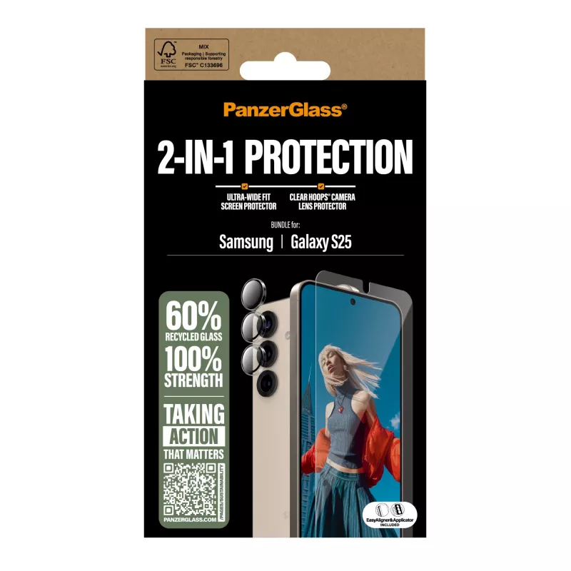 PanzerGlass 2-in-1 kaitsekomplekt Samsung Galaxy S25 kriimustus- ja löögikindlusega