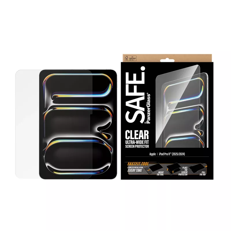 PanzerGlass SAFE. by ® ekraanikaitse iPad Pro 11 tolli (2024-2025) | ülilai sobivus kiirpaigaldustööriistaga