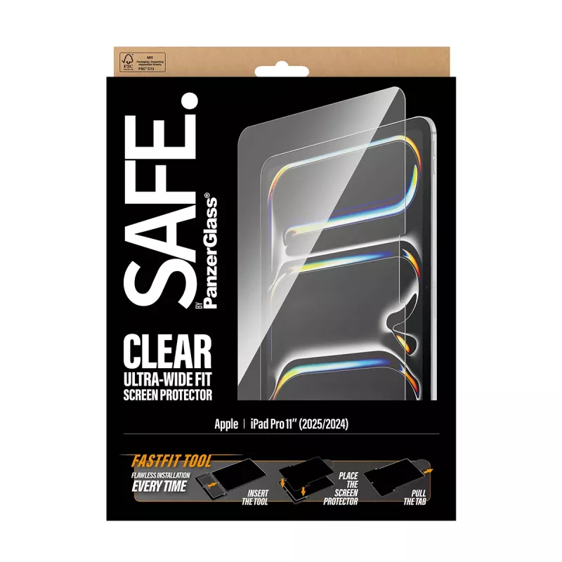 PanzerGlass SAFE. by ® ekraanikaitse iPad Pro 11 tolli (2024-2025) | ülilai sobivus kiirpaigaldustööriistaga