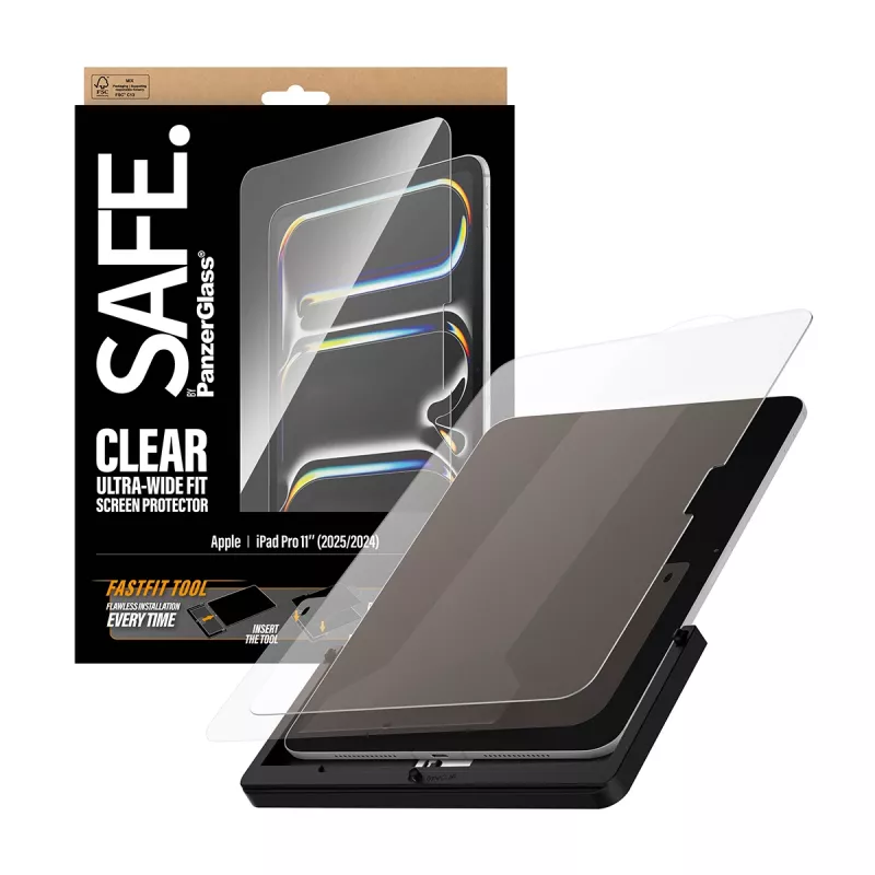 PanzerGlass SAFE. by ® ekraanikaitse iPad Pro 11 tolli (2024-2025) | ülilai sobivus kiirpaigaldustööriistaga