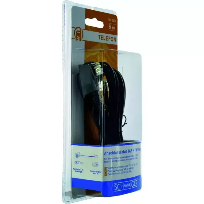 Kaabel RJ-11 Schwaiger TAL6236533 6,0 m TAE-N Must