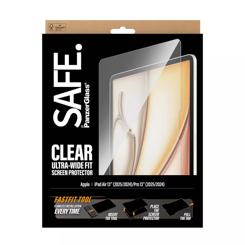 PanzerGlass SAFE. by ® ekraanikaitse iPad Air 13 tolli (2024-2026) | Pro 13 tolli (2024-2025) | ülilai sobivus koos Fastfit tööriistaga