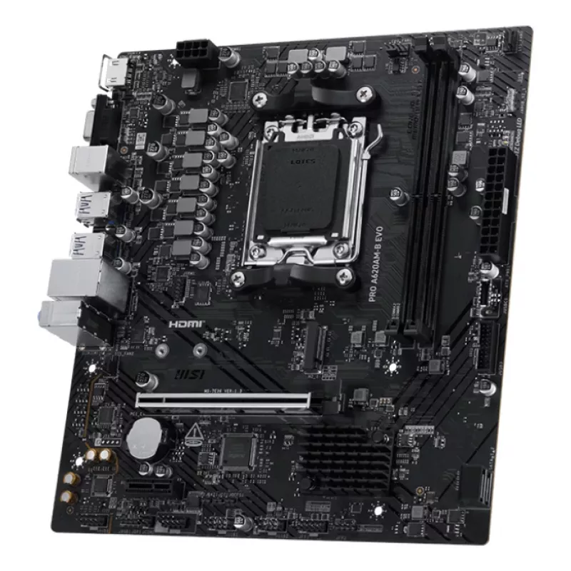 Motherboard MSI PRO A620AM-B EVO ATX — AMD A620A, pesa AM5, DDR5 2× DIMM kuni 128 GB, 5 Gb Ethernet, M.2 & SATA III, HDMI 2.1