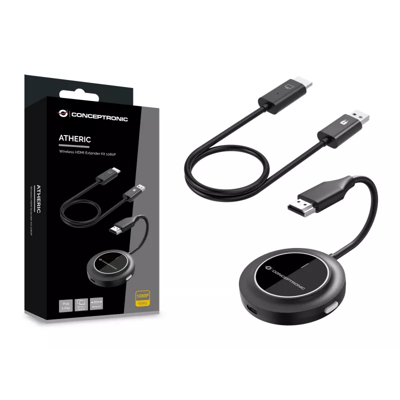 Juhtmevaba HDMI pikenduskomplekt CONCEPTRONIC ATHERIC02B — dongel, HDMI/USB, 1080p (1920x1080), USB-toitega