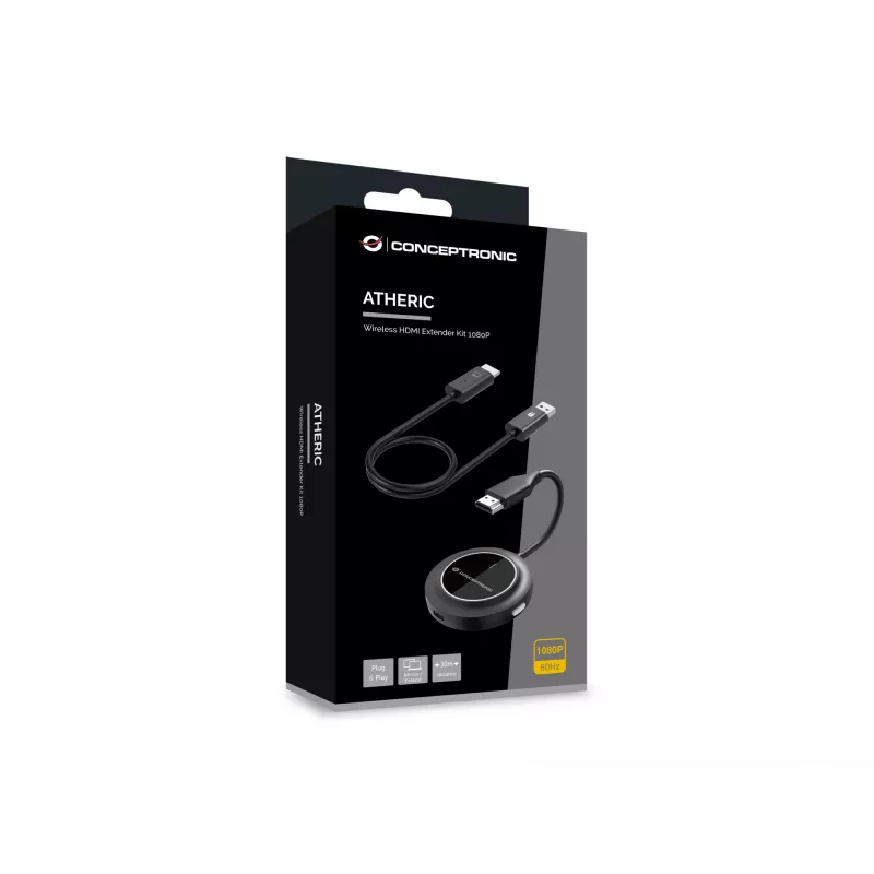 Juhtmevaba HDMI pikenduskomplekt CONCEPTRONIC ATHERIC02B — dongel, HDMI/USB, 1080p (1920x1080), USB-toitega