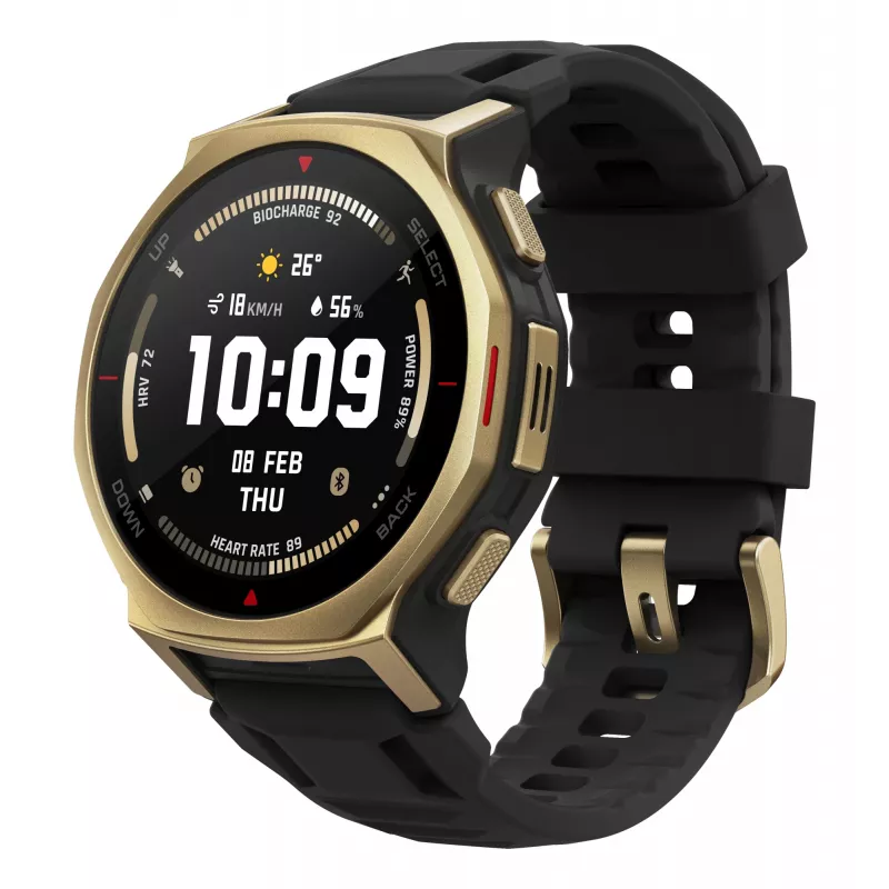 Amazfit T-rex 3 Pro 3.35 cm (1.32 tolli) AMOLED 44 mm Digitaalne 466 x 466 pikslit Puutetundlik Kuldne Wi-Fi GPS (satelliit)