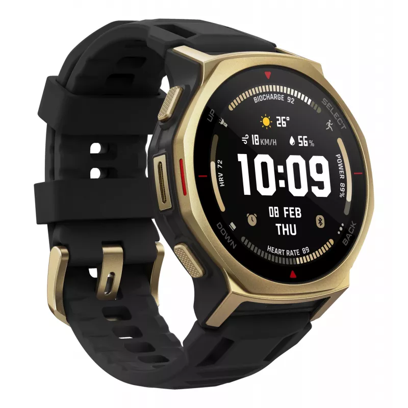 Amazfit T-rex 3 Pro 3.35 cm (1.32 tolli) AMOLED 44 mm Digitaalne 466 x 466 pikslit Puutetundlik Kuldne Wi-Fi GPS (satelliit)