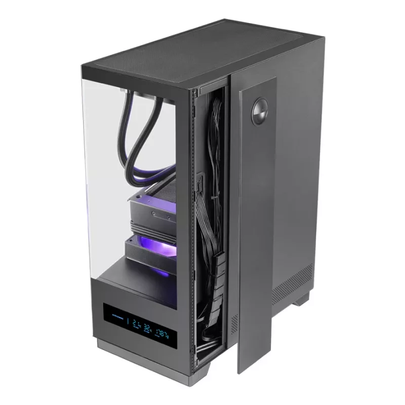 PC-korpus TACENS MARS MC-PULSAR LCD ATX Midi Tower, karastatud klaas, eesmine LCD, USB-C, toetab GPU-d 33,2 cm