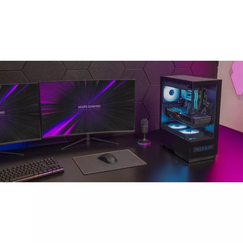 PC-korpus TACENS MARS MC-PULSAR LCD ATX Midi Tower, karastatud klaas, eesmine LCD, USB-C, toetab GPU-d 33,2 cm