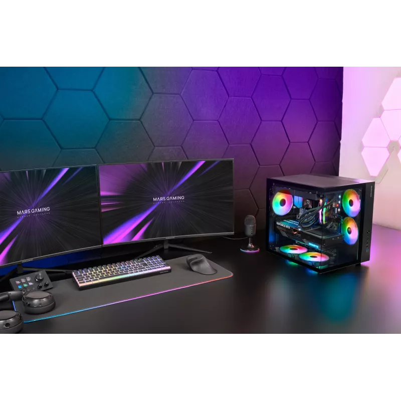 PC Case TACENS Mars Gaming MCV-ONE Midi Tower — Must, ATX/Micro-ATX/Mini-ITX, karastatud klaas, toetab 120 mm ventilaatoreid
