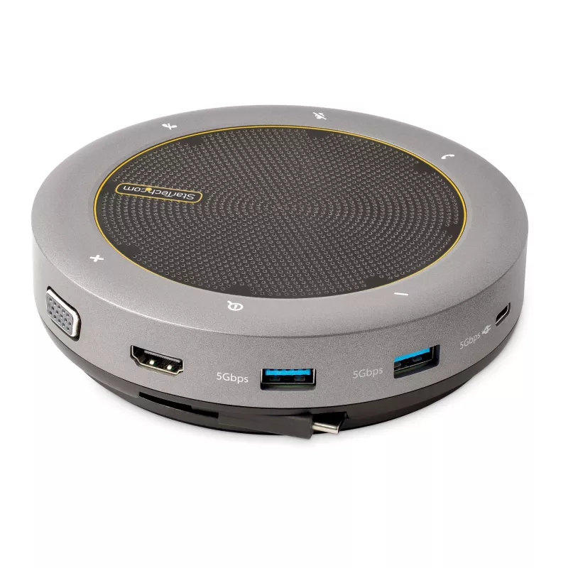 StarTech.com USB-C kõlaritefoni dokkimisjaam, mini kaasaskantav konverentsikõlar ja helidokk, USB-C VGA/4K HDMI-le, 2x USB-A jaotur, mikrofon/kõlar, Teams/Zoom/tarkvaratelefoni kõlaritefon