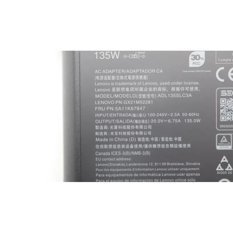 Lenovo 5A11K67847 toiteadapter/inverter Indoor 135 W Must