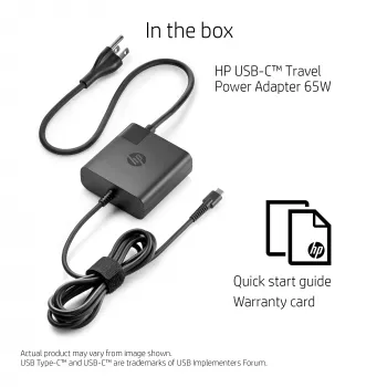 HP USB-C reisitoiteadapter 65 W – kompaktne siseruumide laadija must, 74×74×28,5 mm