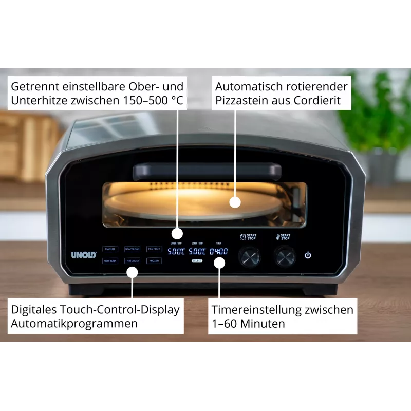Unold Pizzaofen Enzo 68916 pitsavalmistaja/ahi 1 pitsa(t) 2100 W Roostevaba teras