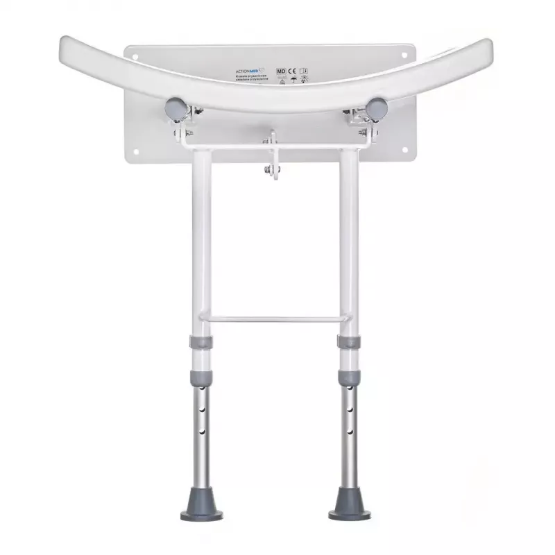 Seinale kinnitatav kokkupandav dušitool ActionMed KP600AM — valge, ergonoomiline iste, reguleeritavad libisemiskindlad jalad, 3 kg