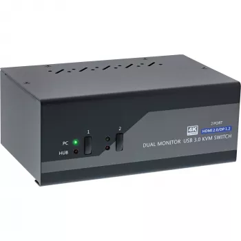 InLine KVM lauaarvuti lüliti, 2-pordiline, topeltmonitor, DP+HDMI, 4K, USB 3.0, Audio