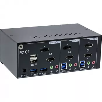 InLine KVM lauaarvuti lüliti, 2-pordiline, topeltmonitor, DP+HDMI, 4K, USB 3.0, Audio
