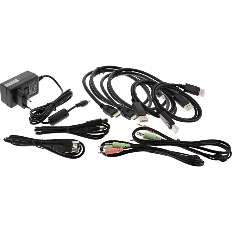 InLine KVM lauaarvuti lüliti, 2-pordiline, topeltmonitor, DP+HDMI, 4K, USB 3.0, Audio